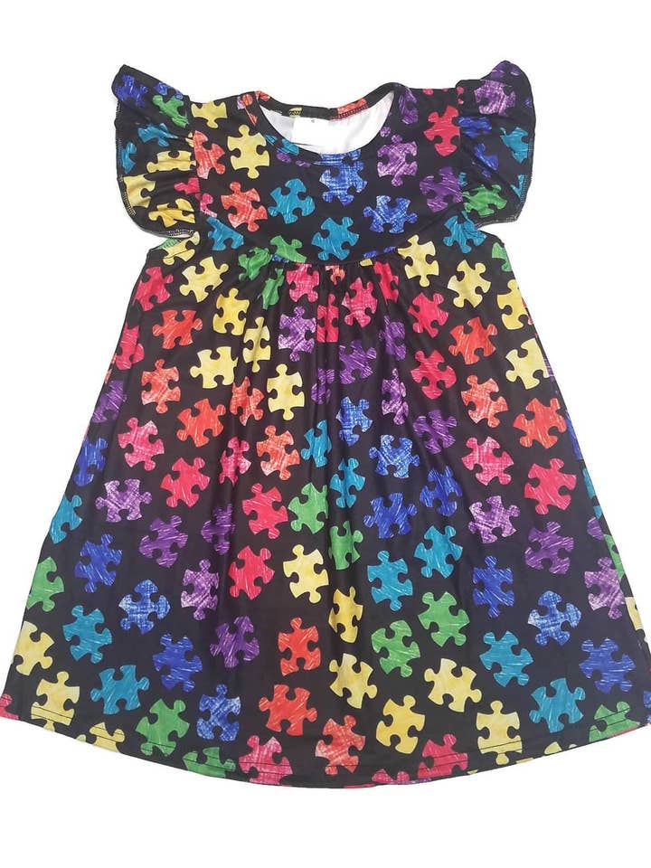 Autism Awareness Milk Silk Flutter Dress for wholesale by Great Lakes Kids Apparel