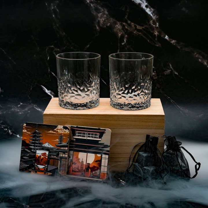 Japanese Glass - Gift Box + Granite Ice Cubes + Coaster |329 for wholesale by Sostraw & SmartThings