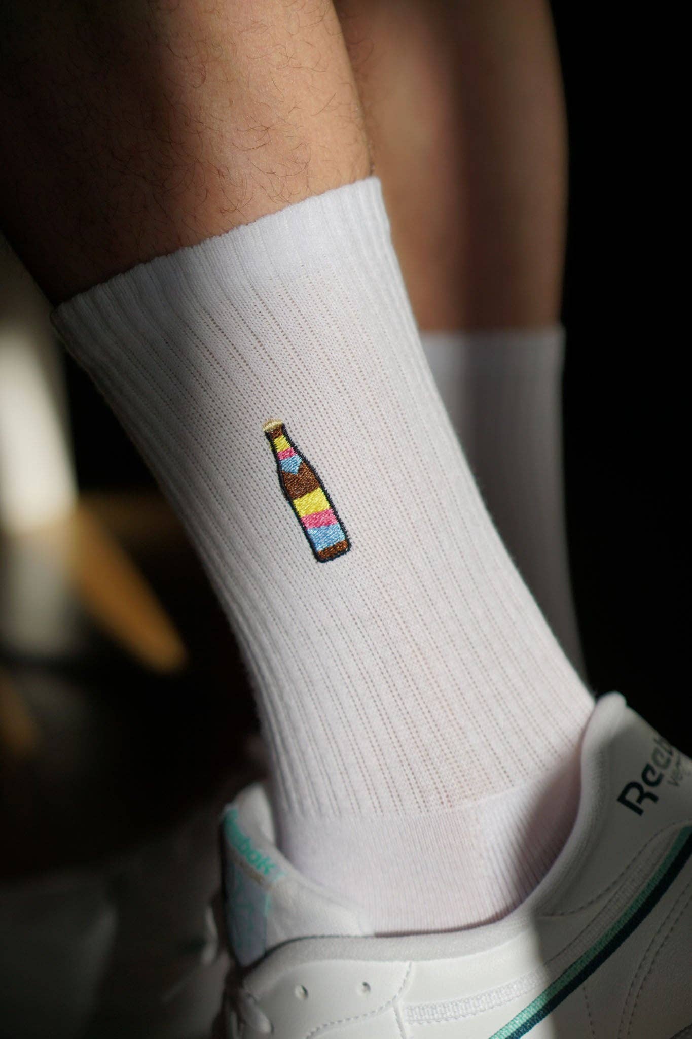 white Cola Mix | Embroidered organic cotton socks for wholesale on Faire4