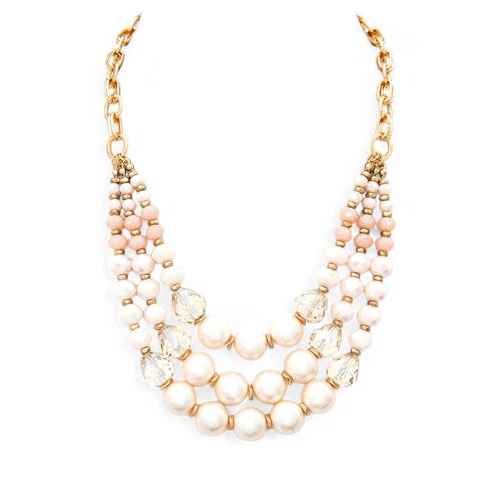 Crystal Pearl Station Layer Statement Necklace for wholesale by LA Jewelry Plaza
