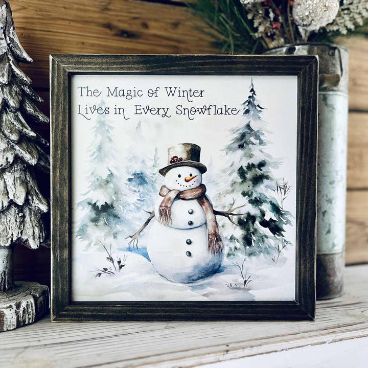 Magic of Winter Snowman Sign – Rustic Holiday Wall Décor for wholesale by The Farmer's Wife