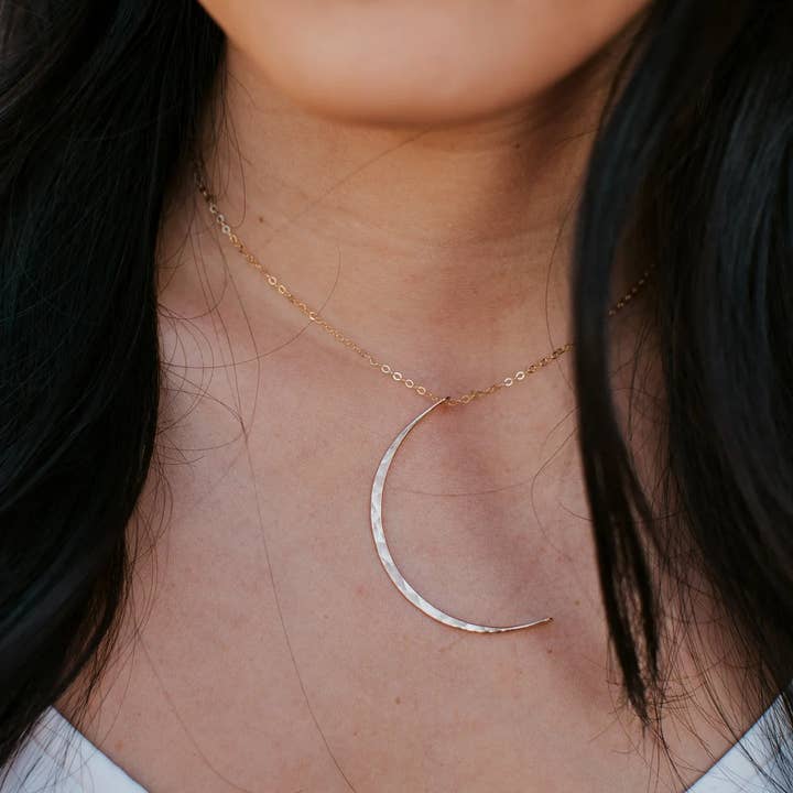Hello Adorn - Wholesale Pendant/Charm Necklace - New Moon Pendant | 14kt Gold Fill + Sterling Silver