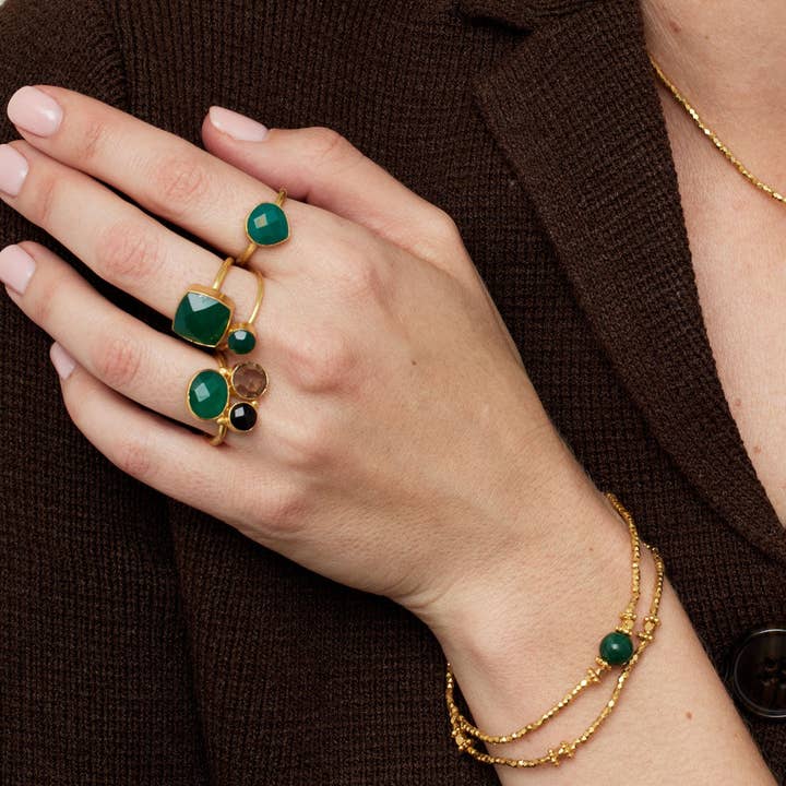 Ashiana London - Vendita all'ingrosso Anelli multipietra - Anello Florence verde e nero1