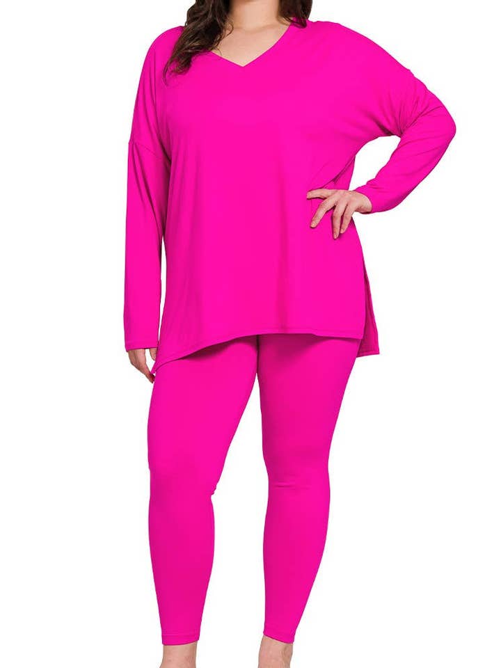 Plus Brushed Dty Microfiber Loungewear Set for wholesale by Vanilla Monkey