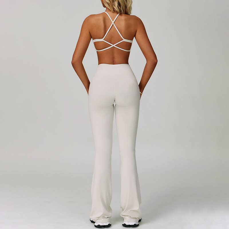 WONDERXFANS - Wholesale Activewear Set - Women's - cross back Sports Bra + Flared Leg pants 2-Piece set9