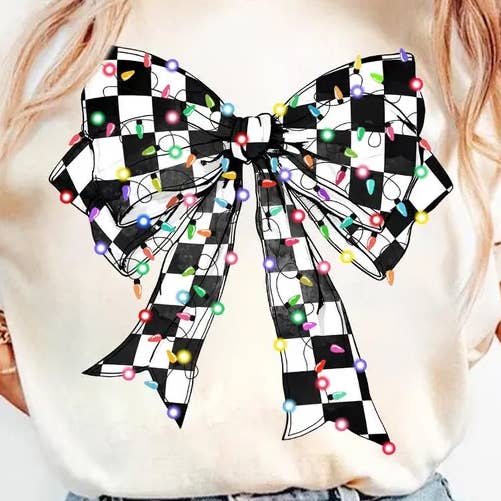 Svart och vit rutig rosett med lampor för wholesale av Skymorphew Branding Co