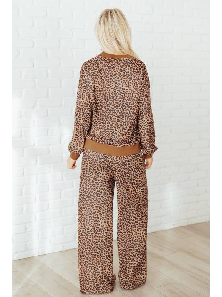 Khaki Leopard Bow Embroidered Pullover and Pants Set for wholesale on Faire1