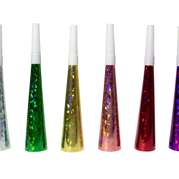 Multi Colors Multicolour Holographic Horns 19 cm - 6 pieces for wholesale on Faire