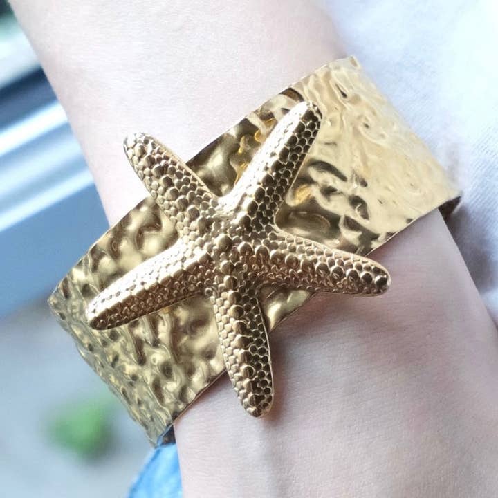 Hammered starfish cuff stainless steel Boby for wholesale by Oclys