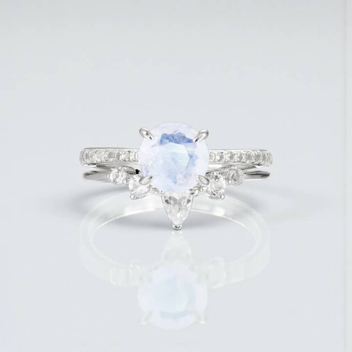 Vivian Grace Jewelry - Wholesale Single Stone/Solitaire Ring - Ava Moonstone & Topaz Ring Set6