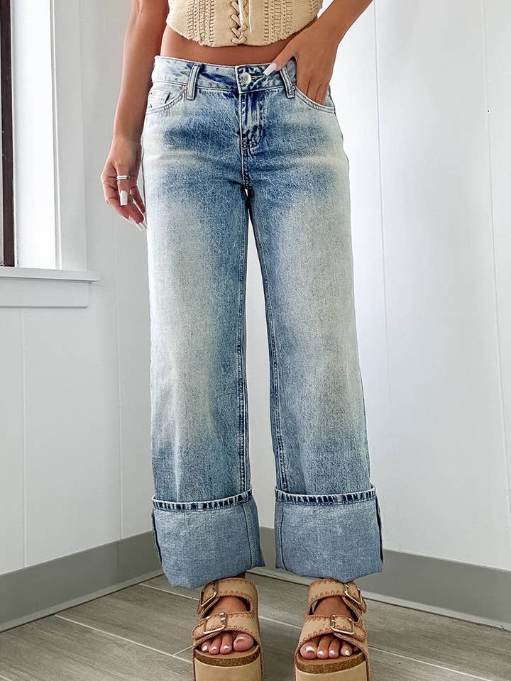 Myosotis High Rise Button Zip Fly Medium Wash Jeans for wholesale on Faire