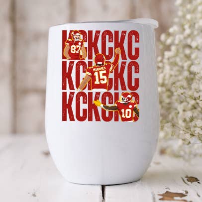 KC Chiefs Players 12oz Wine Tumbler for wholesale by Dogwood Graphics & Design