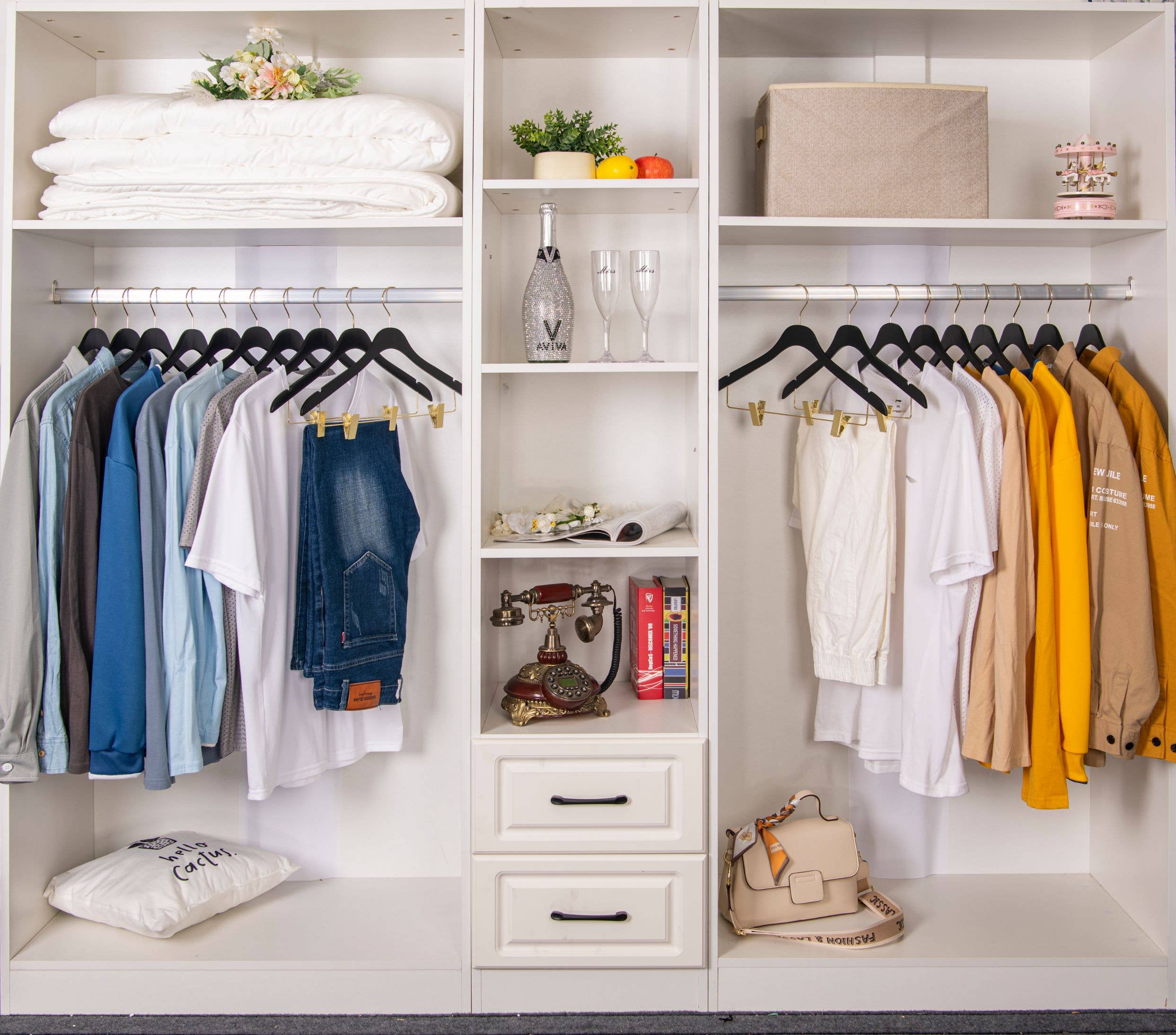 Quality Hangers – Cabides por atacado – WS73 Cabides Ultra Finos para Saias e Calças com Clipes Preto/dourado - 5 Unidades9