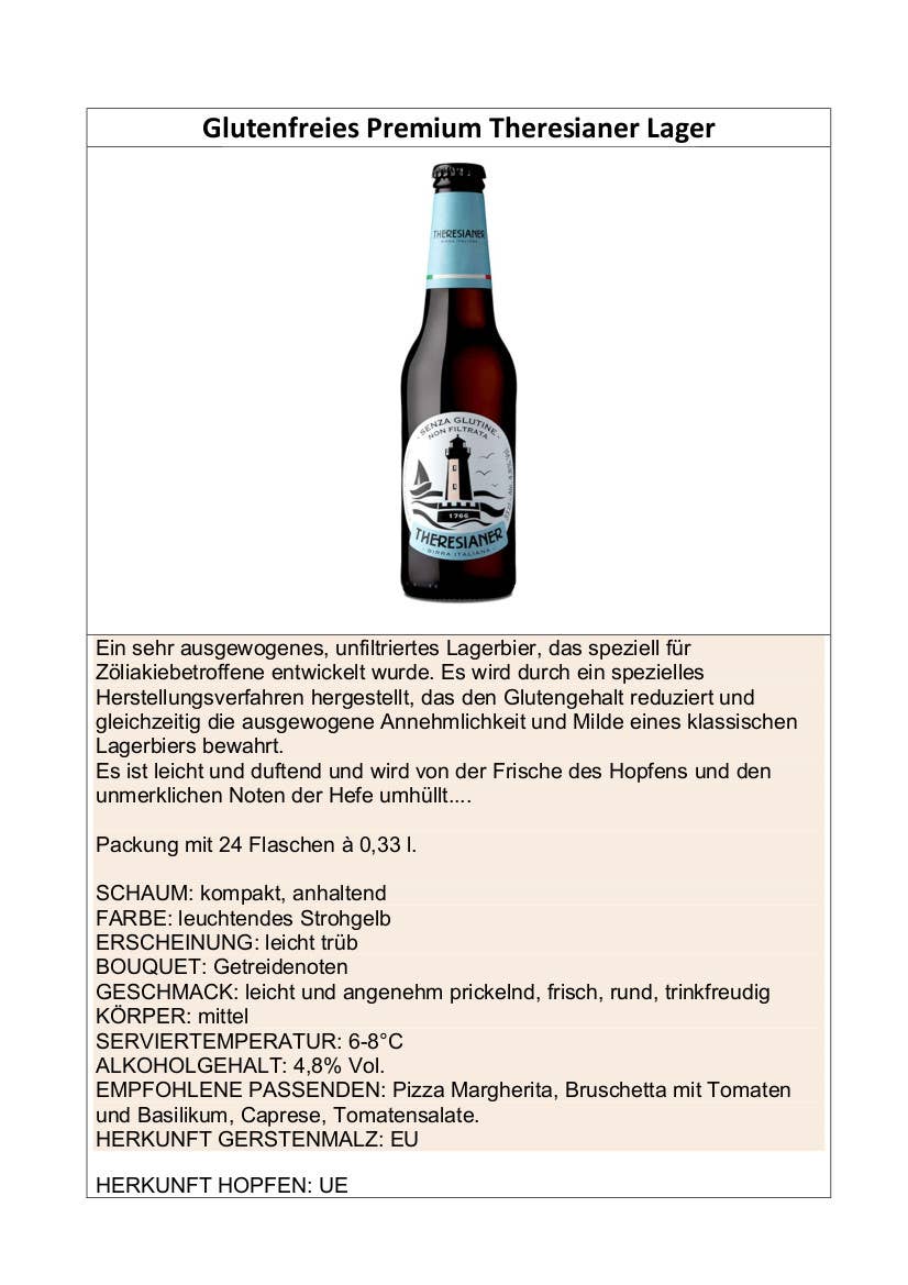 Metina SAS – Großhandel Bier – Glutenfreies Theresianer Lagerbier 33 cl5