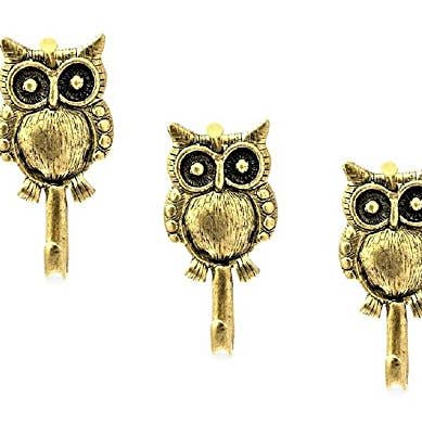 Owl Hooks, Small Hooks, Picture Hooks, Jewelry Hooks, Decorative Hooks, Set of 3, Gold Finish for wholesale by Norma Jean Designs