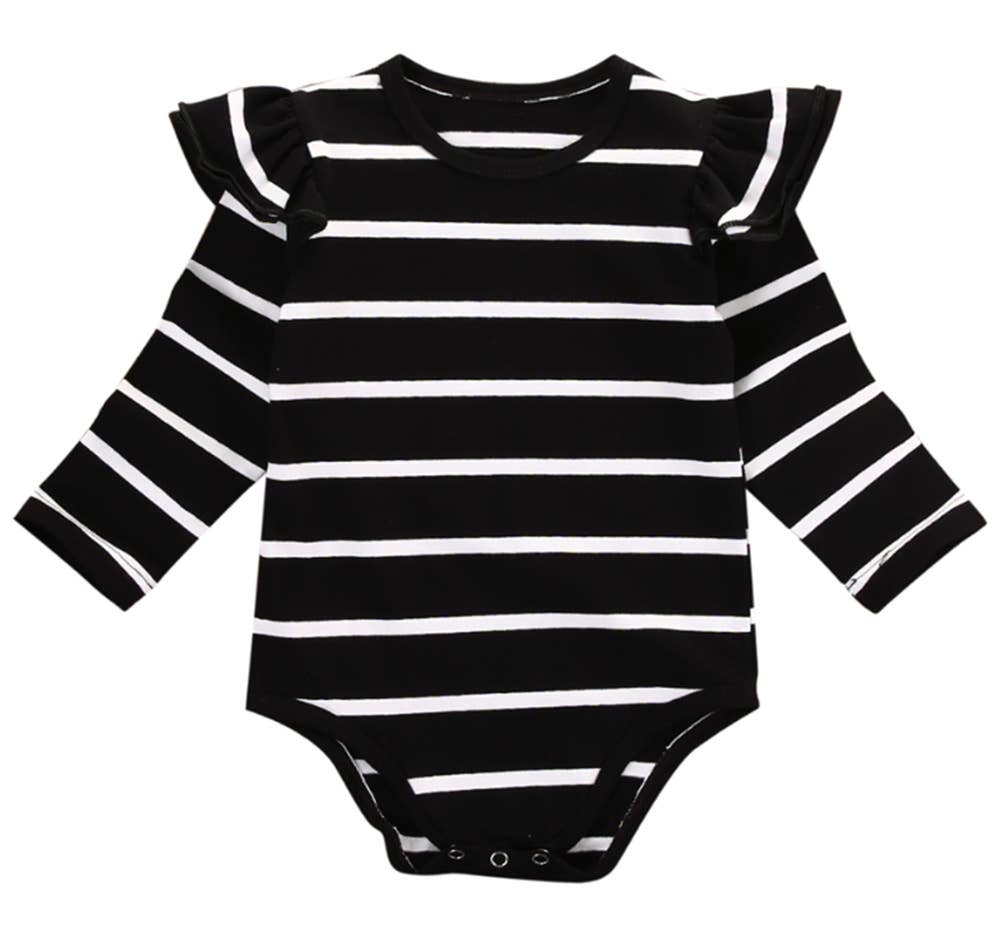 Fennco Styles – wholesale Bodysuit (non-footed) – Baby – White Stripes Black Baby Bodysuit 0
