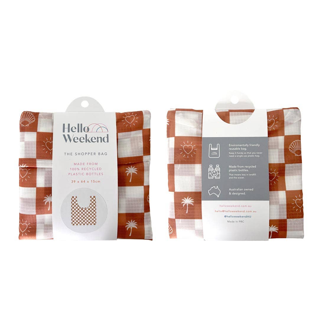 Hello Weekend - Wholesale Grocery/Shopping Bag - Palm Trees, hearts & Shells - Foldable Shopper Bag3