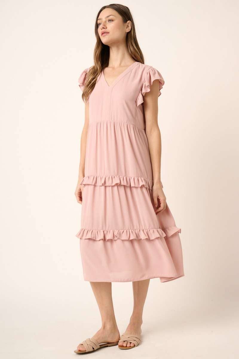 mittoshop – Engroshandel Kjole - Dame – H43020 - MIDIKJOLE MED FLÆSEDETALJER I V-HALS16