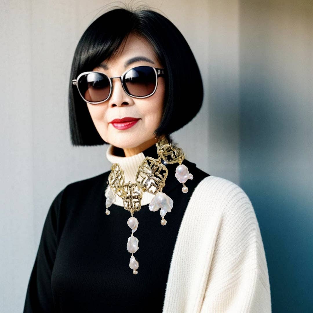 Gay Isber Designs - Wholesale Bib Necklace - One-of-a-Kind Asian-Themed 24K Gold-Plated Necklace with Giant Baroque Pearls - Designed by Award-Winning Artist Sugar Gay Isber12