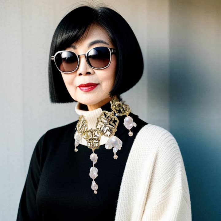 Gay Isber Designs - Wholesale Bib Necklace - One-of-a-Kind Asian-Themed 24K Gold-Plated Necklace with Giant Baroque Pearls - Designed by Award-Winning Artist Sugar Gay Isber12