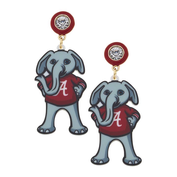 Alabama Big Al Resin Mascot Earrings in Red/Grey for wholesale by Canvas Style