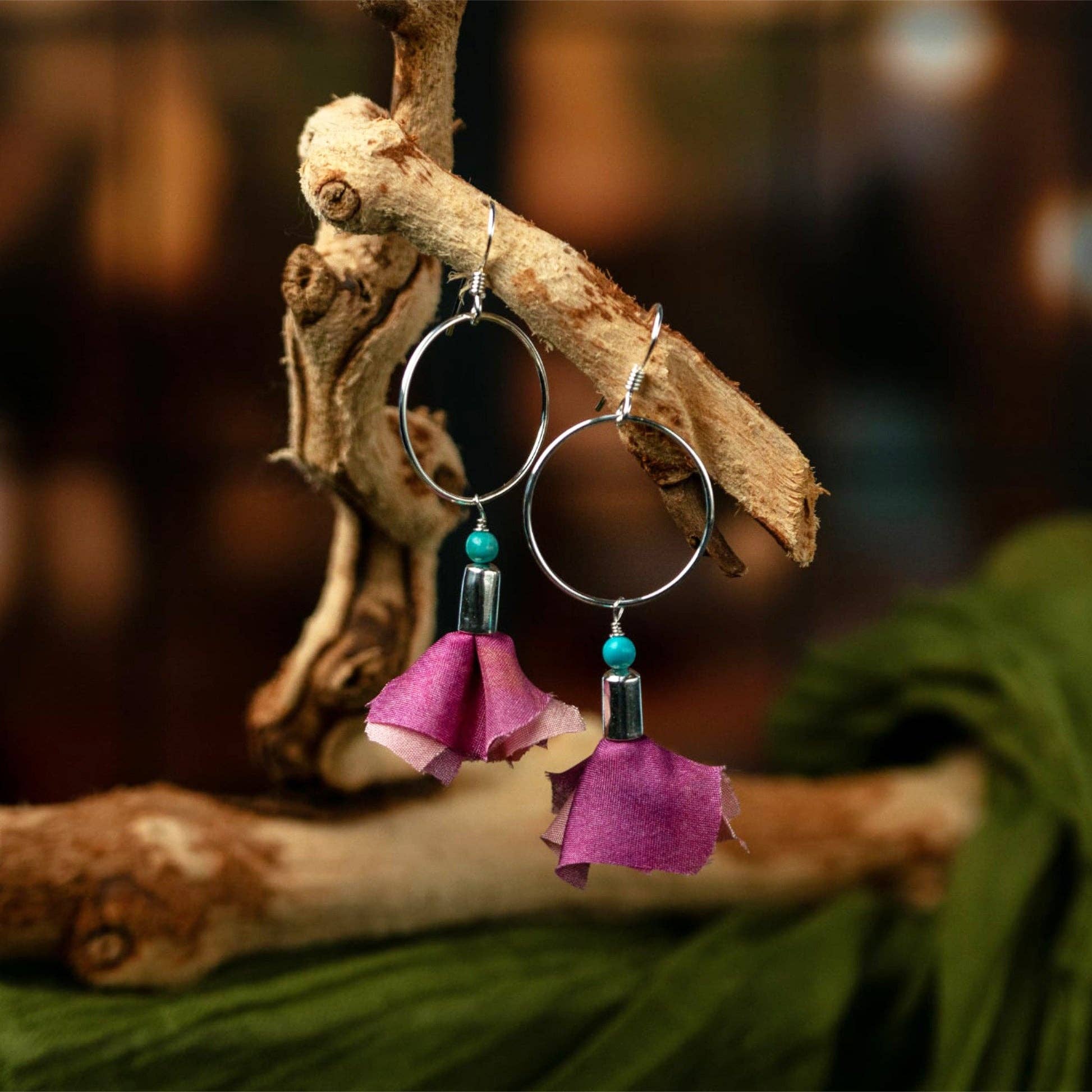 Buckaroo Bling LLC dba Bling Boheme - Wholesale Dangle Earrings - Long Sterling Silver Earrings with Pink Flower and Turquoise4