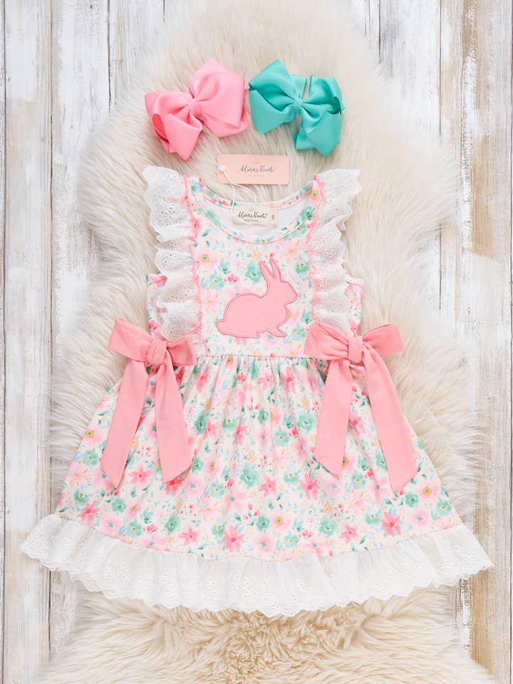 Bunny Bloom Embroidered Ruffle Dress for wholesale by Marie Nicole Clothing