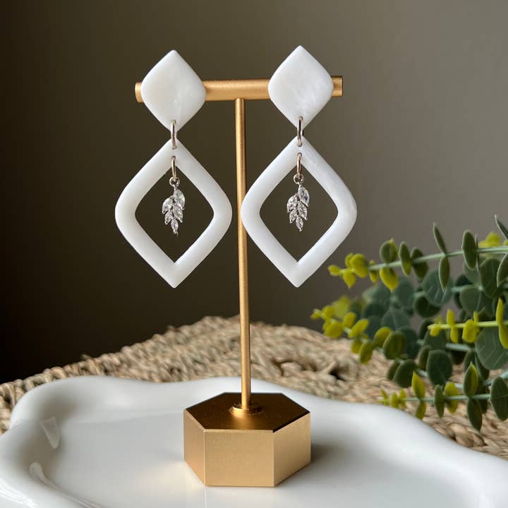 White & Translucent Marbled Polymer Clay Earrings for wholesale by Adriana Maria Designs