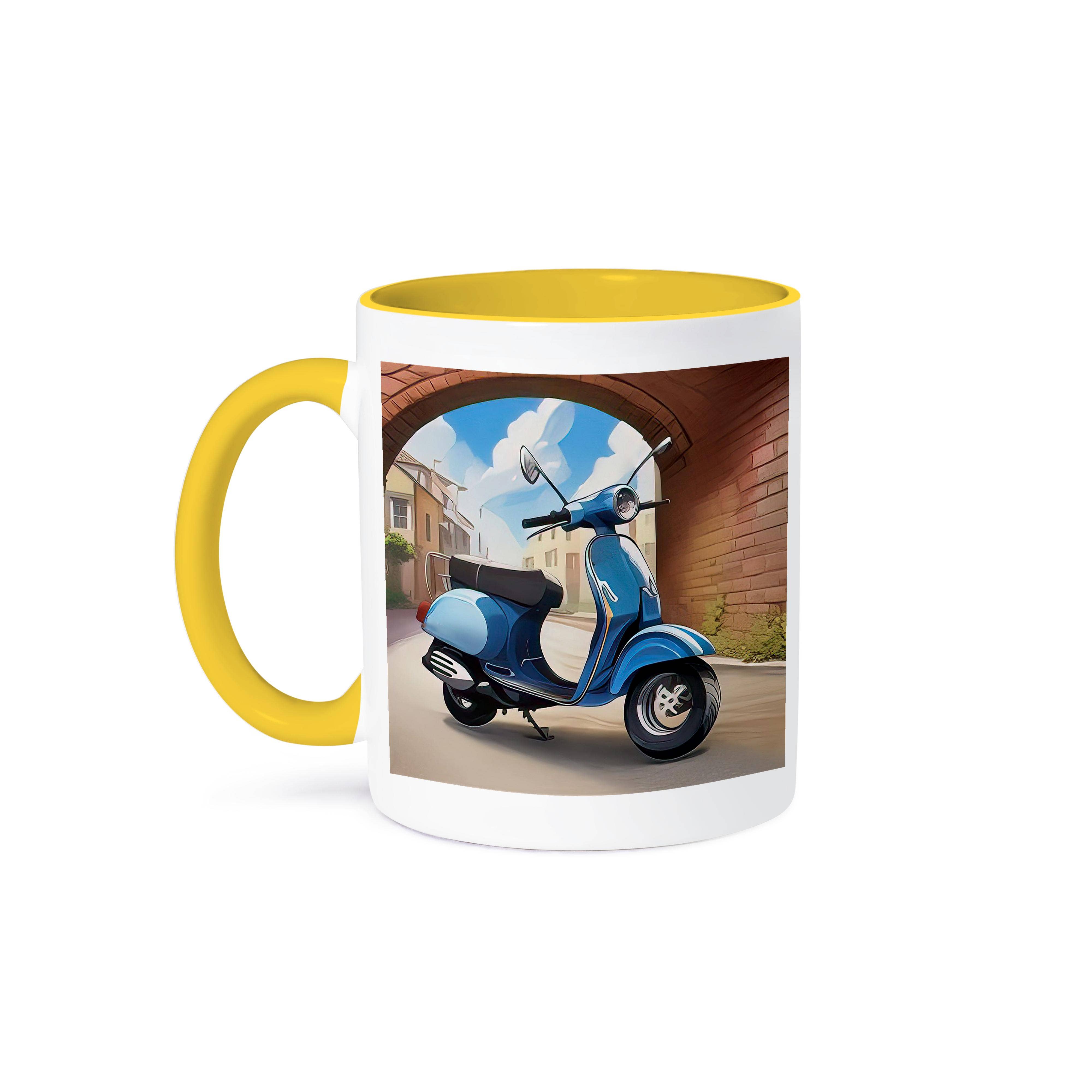 3dRose - Wholesale Coffee Mug - 3dRose, Blue classic scooter stands under the arch over the city street gift, Mug0