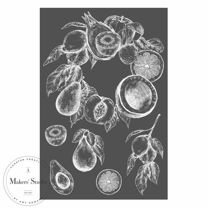 A Makers' Studio - Wholesale Stencil/Craft Die - Fresh Fruit - Mesh Stencil 12x18