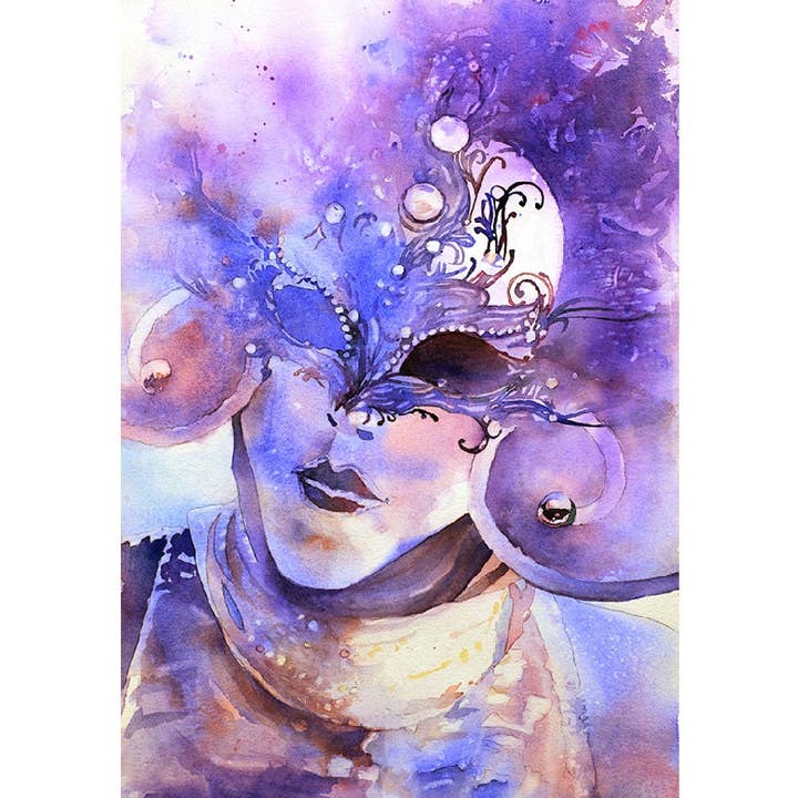 Peinture de carnaval de Venise, en Italie. Fine Art Italy Home Decor Venice aquarelle Carnivale, figurine de masque, Venise, Italie, décoration d'intérieur, peinture pour la vente par Ryan Fox Fine Art