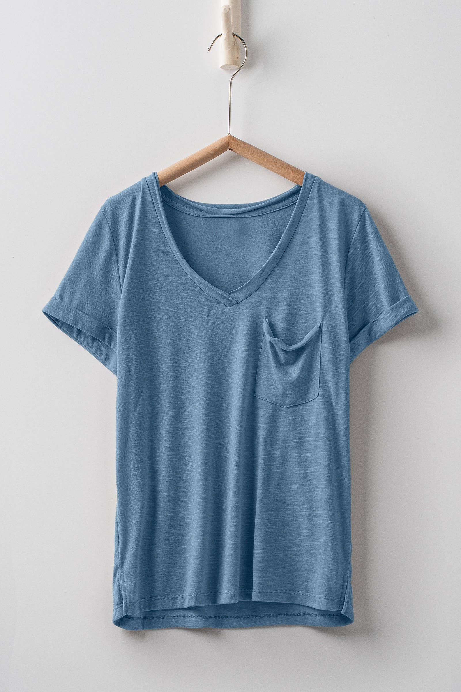 Urban Daizy - Wholesale T-Shirt - Women's - Rolled Sleeve V-Neck Pocket Tee0