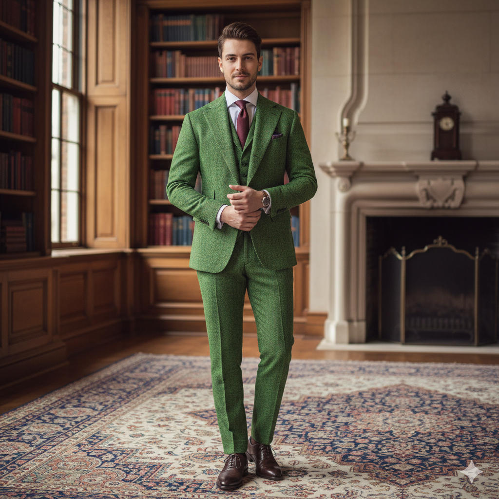 2 Piece Green Herringbone Tweed Suit for Men | Mens Suit for wholesale on Faire2