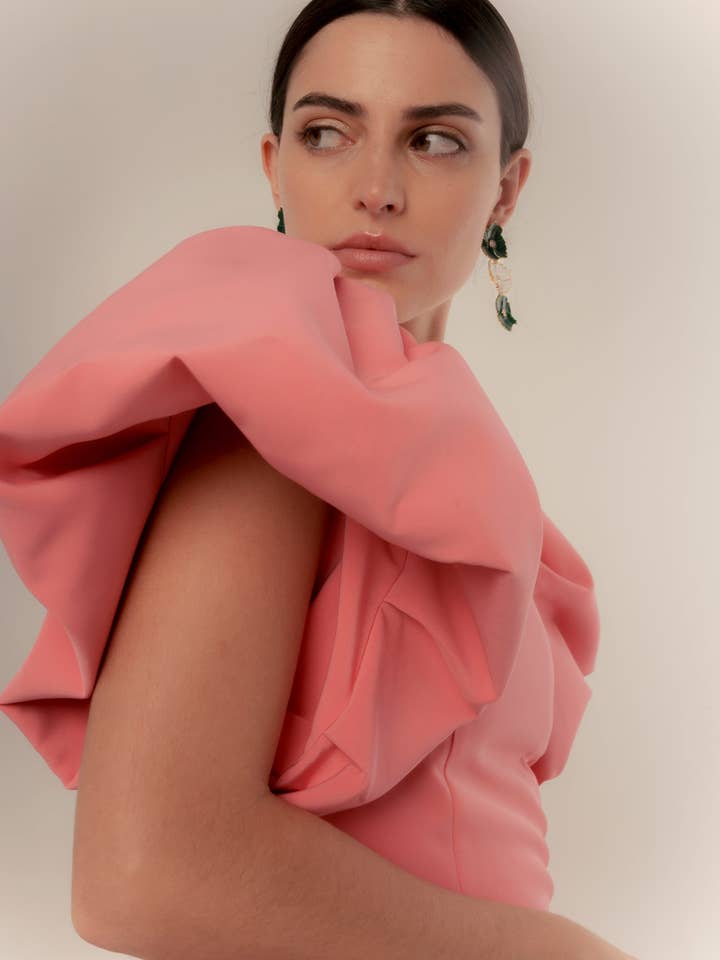 Dolores Promesas - Wholesale Dress - Women's - Coral balloon sleeve straight midi dress