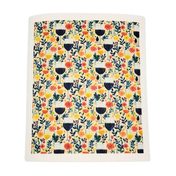Summer Flowers & Wine Swedish Dishcloths - Mothers Day for wholesale by Driftless Studios