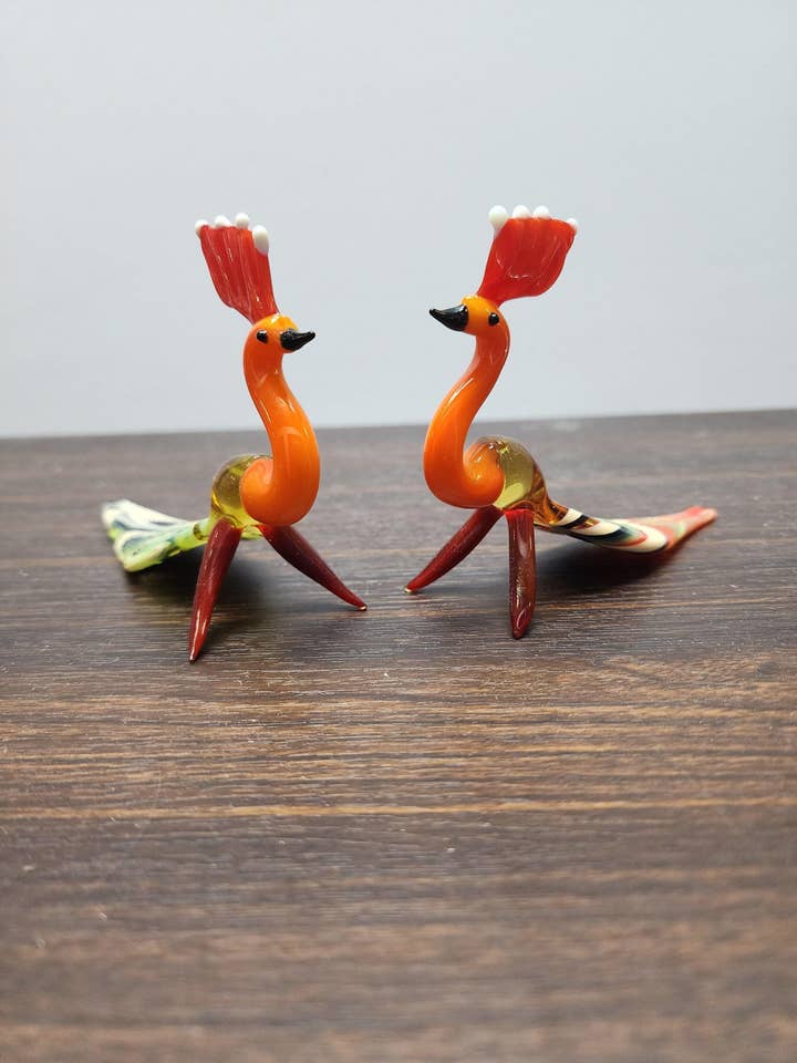 Naturally Colored Glass Figurine - Handcrafted - Peacock Design for wholesale by Glass by Iness