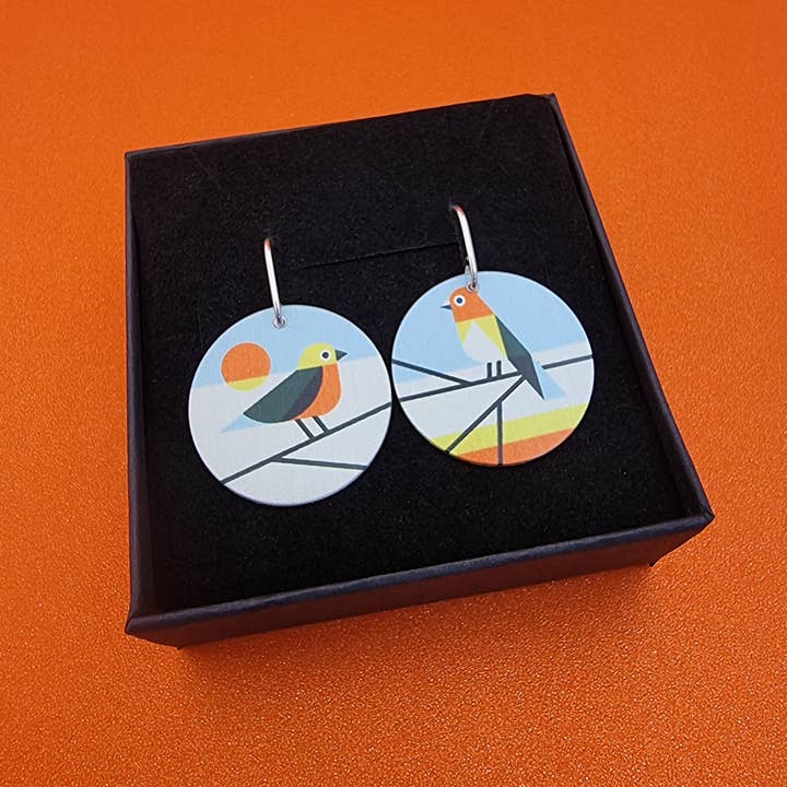 erin.k creative studio - Wholesale Dangle earrings - GARDEN BIRDS - Mismatched 25mm disc earrings5