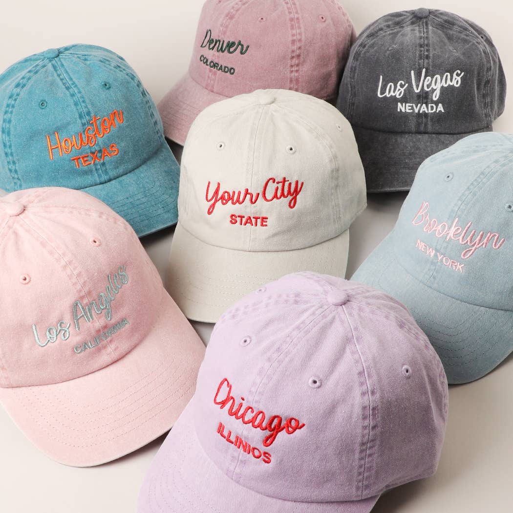 Fashion City – Boné de beisebol - Unissexo por atacado – Chapéu Lavado com Pigmento Personalizado – Bordado de Cidade e Estado5