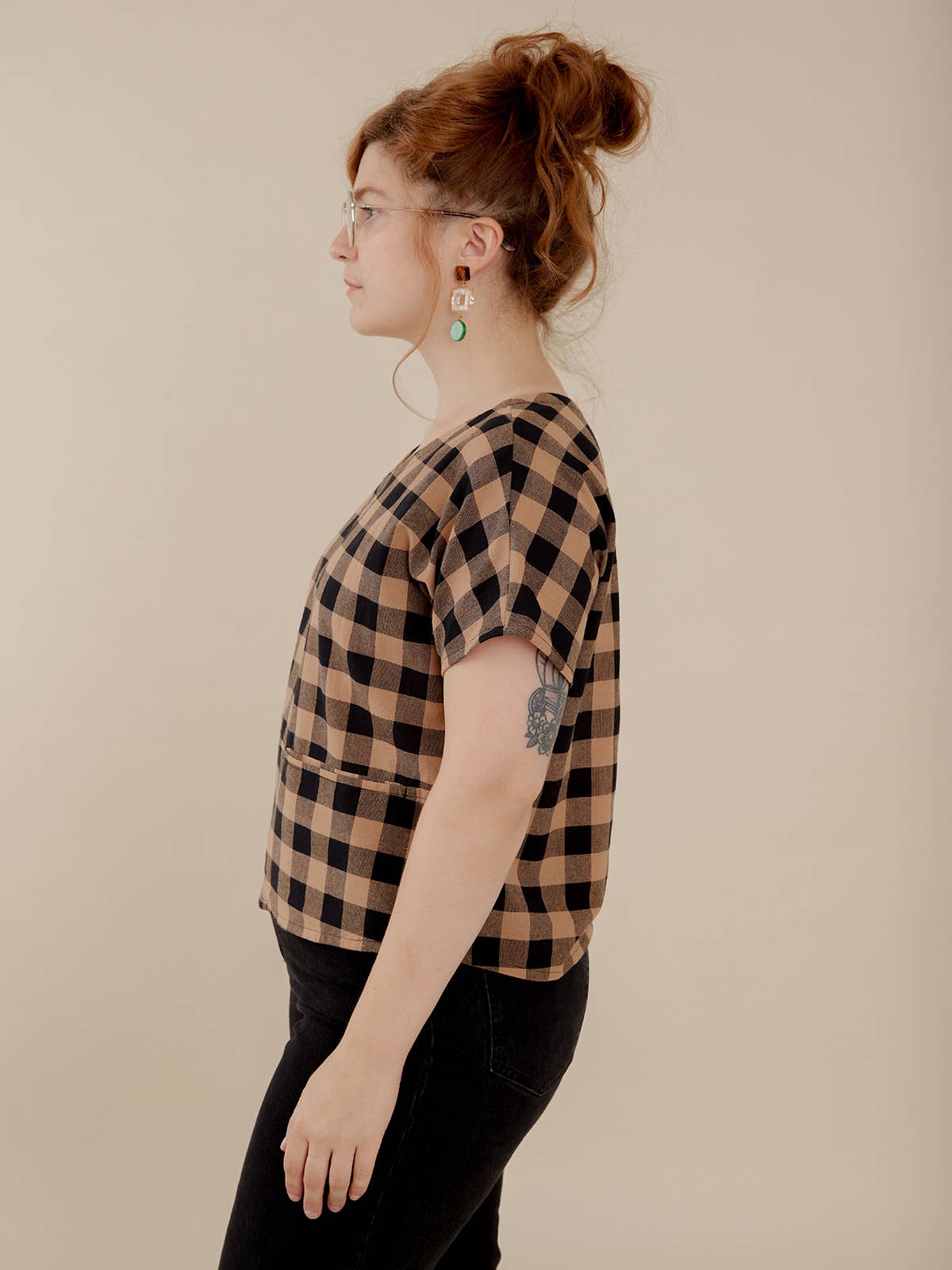 Odelia Top Black and Tan Gingham for wholesale on Faire4