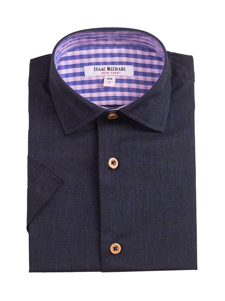 SH9578- Einfarbiges Hemd mit kontrastierenden Ärmeln für den Großhandel von Isaac Mizrahi