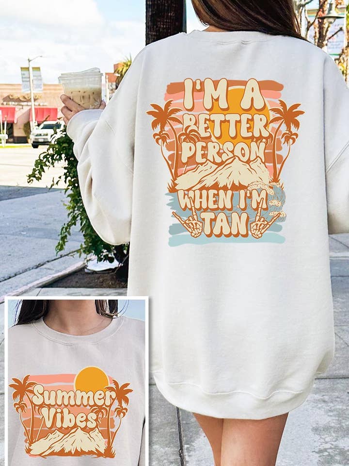 Summer Vibes Graphic Fleece Sweatshirts for wholesale by Pink Irene Wholesale