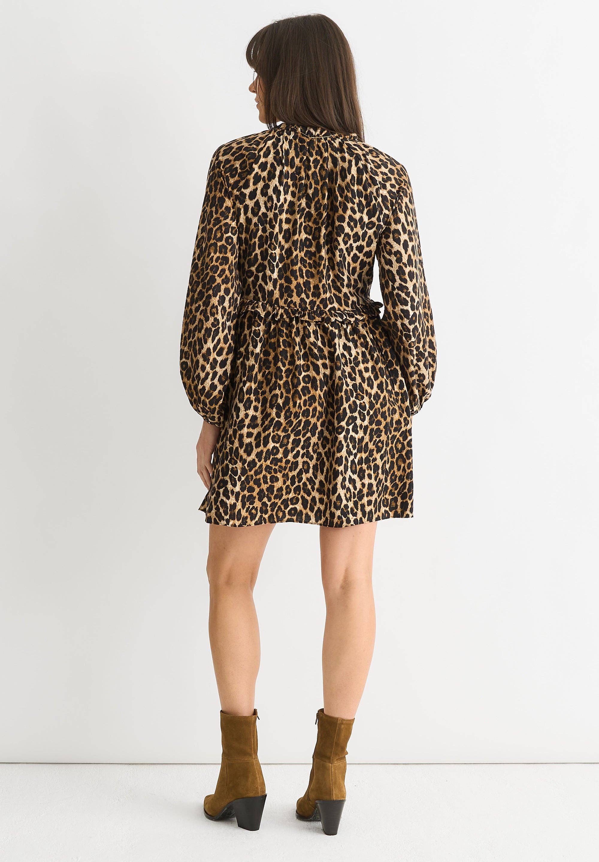 GINI LONDON – wholesale Dress – Women's – Brown Animal Smock Mini Dress1