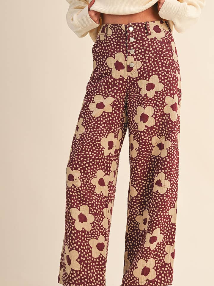 &MERCI - Wholesale Pants - Women's - FLORAL PRINT HIGH WAISTED PANTS MP42141