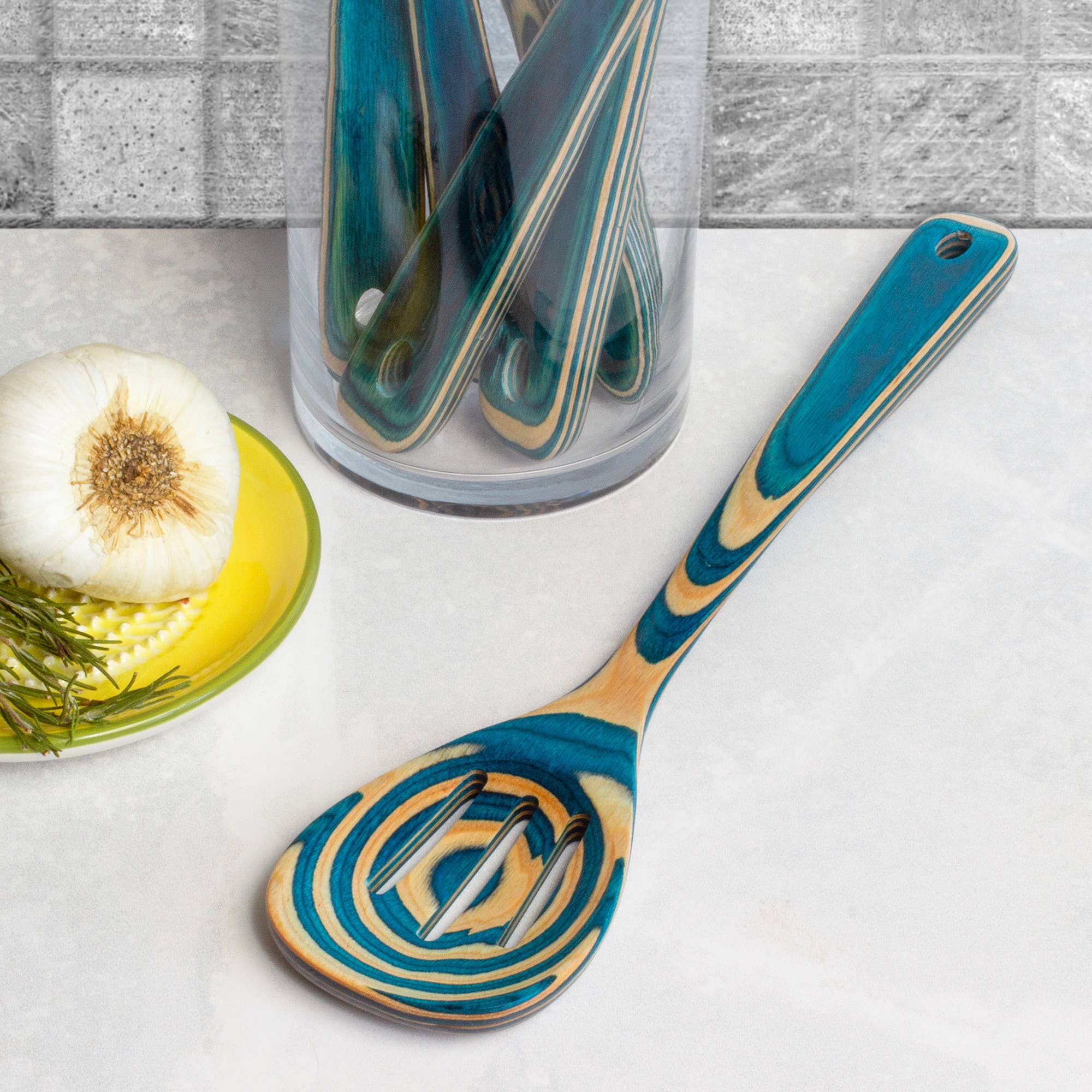 Totally Bamboo - Wholesale Kitchen Spoon - Baltique® Mykonos Colorful Wooden Slotted Spoon, 12.5"4