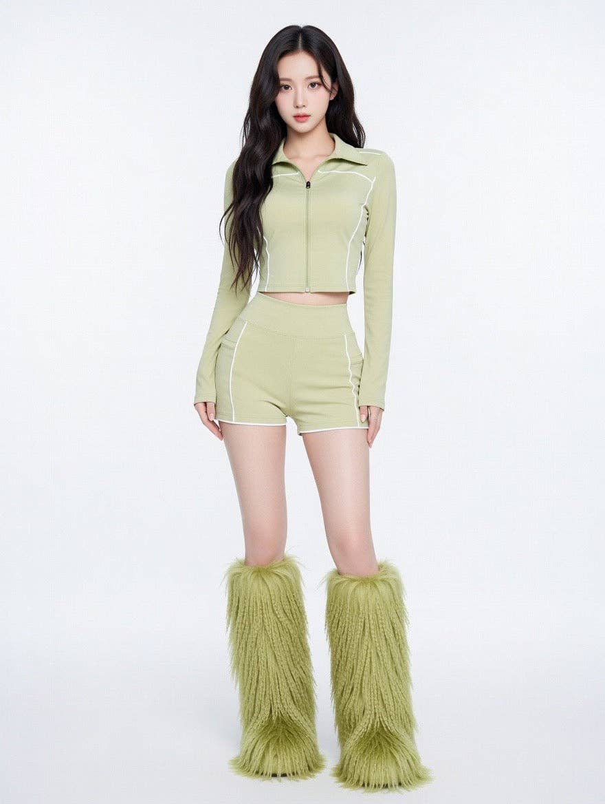 MB Fashion Wholesale - Wholesale Activewear Set - Women's - MB FASHION Two Piece Workout Set - Cropped Zip-Up Jacket & High Waisted Biker Shorts 51032