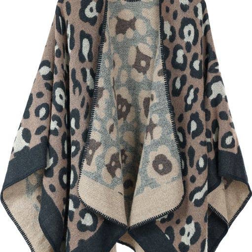 Emilie scarves poncho cape leopard print brown shawl for wholesale by Emilie collection