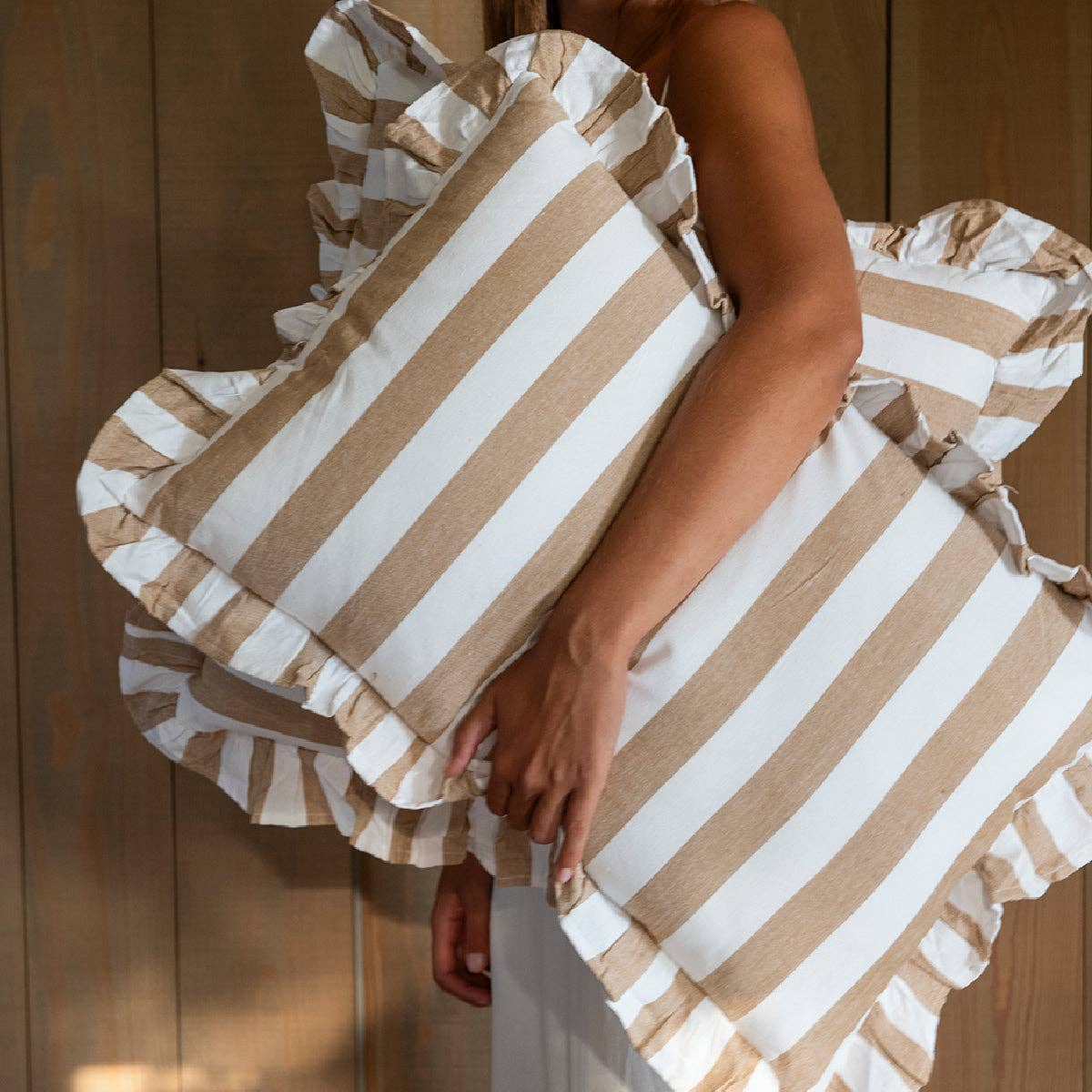 Andrea House - Wholesale Throw/Decorative Pillow - Triana square cushion with beige stripes3