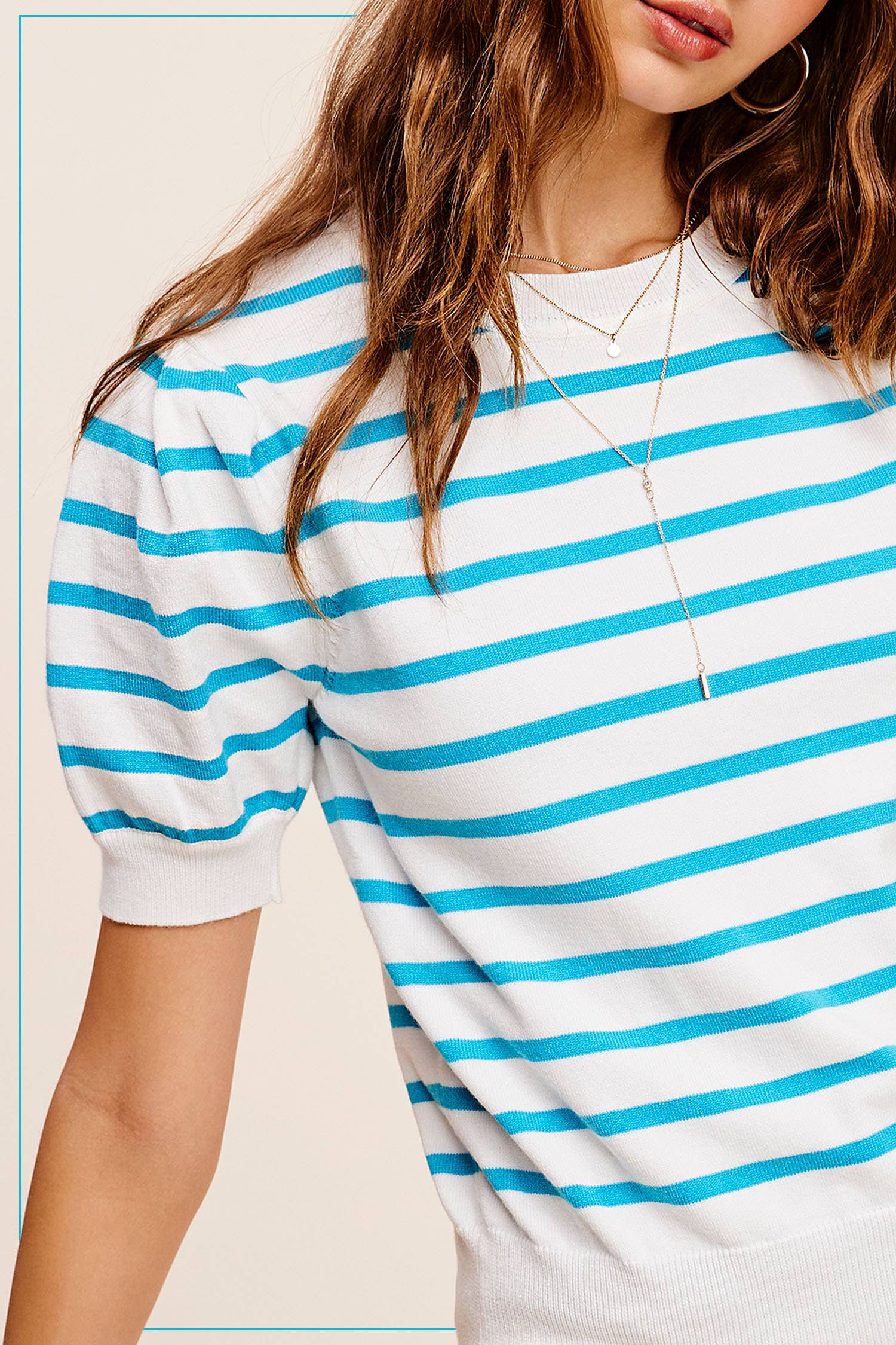 La Miel – Engroshandel Strikket top - Dame – JCS3562-letvægts Puff kortærmet stribet stribet top2