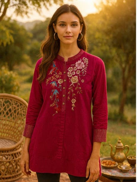 Blusa Túnica Flor Carmesí para venta al por mayor de The Nu Vintage