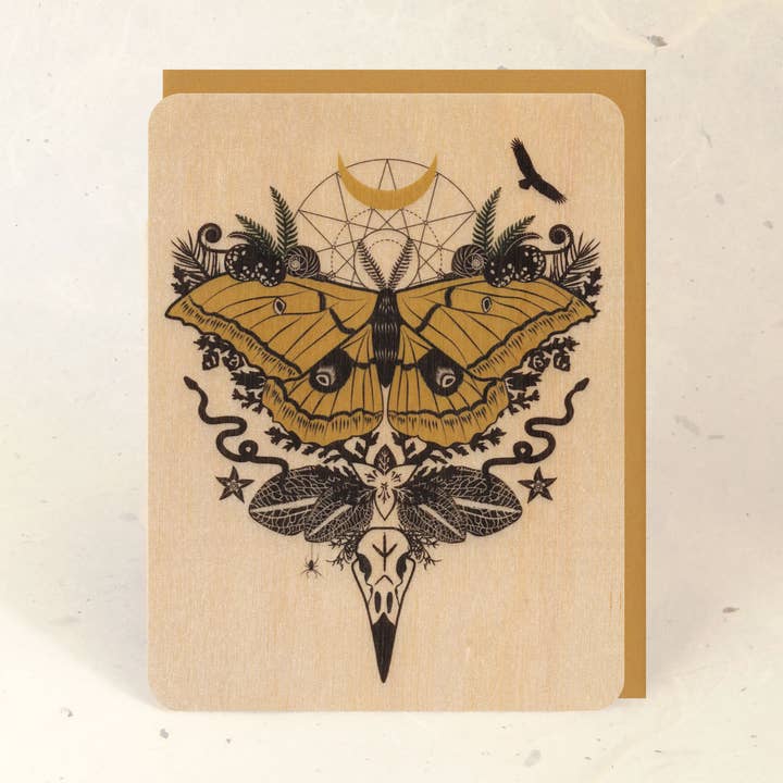 Cartão de Cumprimentos de Madeira com Traça-da-Seda por atacado de Little Gold Fox Designs